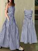 Europäisches & Amerikanisches Sommer-Maxikleid mit Streifen, Spaghettiträgern, schulterfrei und taillenbetonend