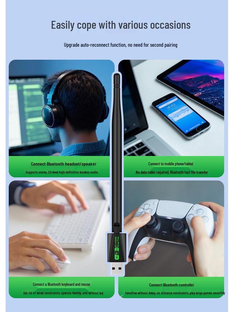 Dual-Band USB WiFi & Bluetooth Adapter: Driver-Free Wireless Network Receiver