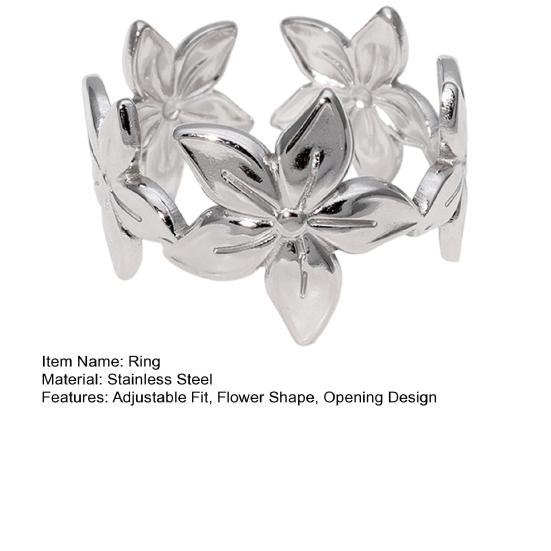 Middle Finger Ring Minimalist Flower Shape Open Adjustable Fit Women Ring Stainless Steel Texture
