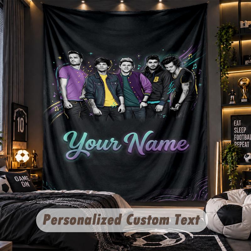 Personalisierte Wandtapisserie, One Direction Individuell Bedruckter Name, Stoff-Wandkunst für Innenraum-Hintergrund