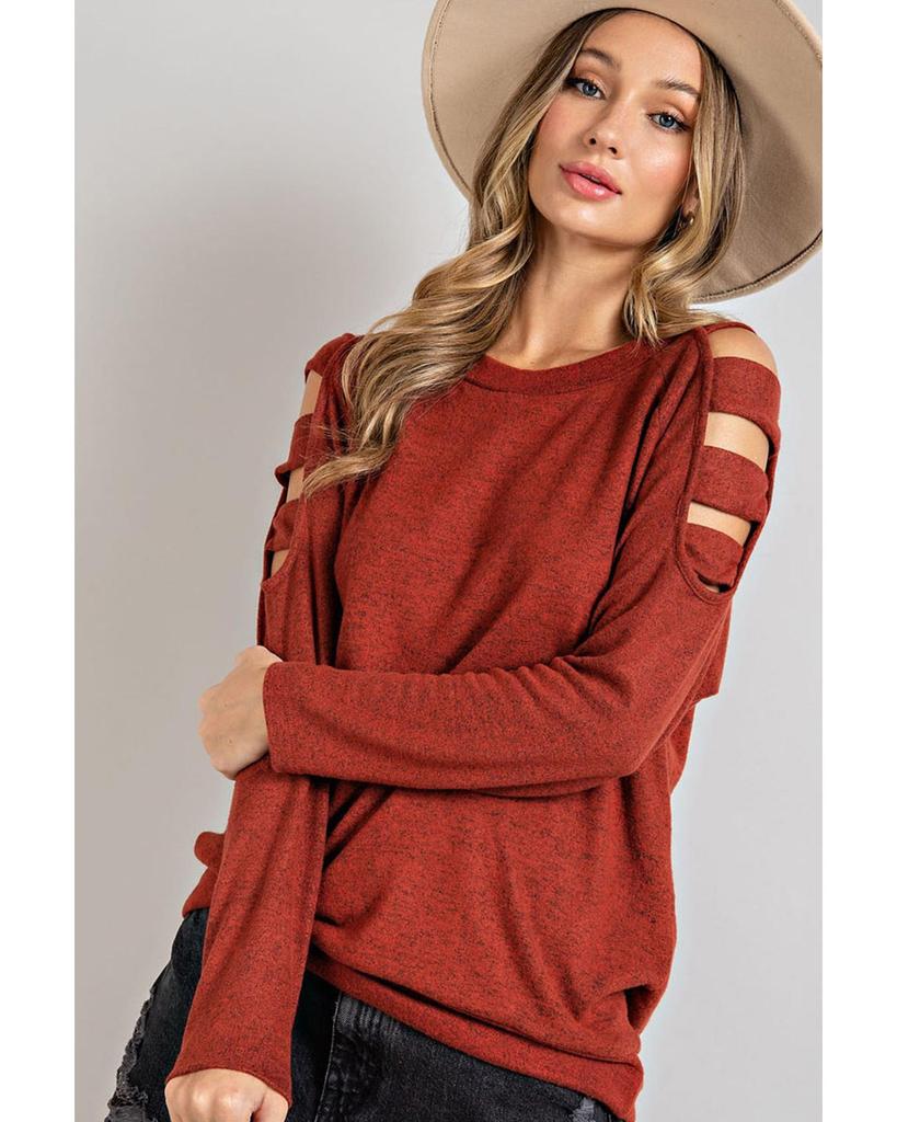 Azura Exchange Orange Cutout Cold Shoulder Long Sleeve Top