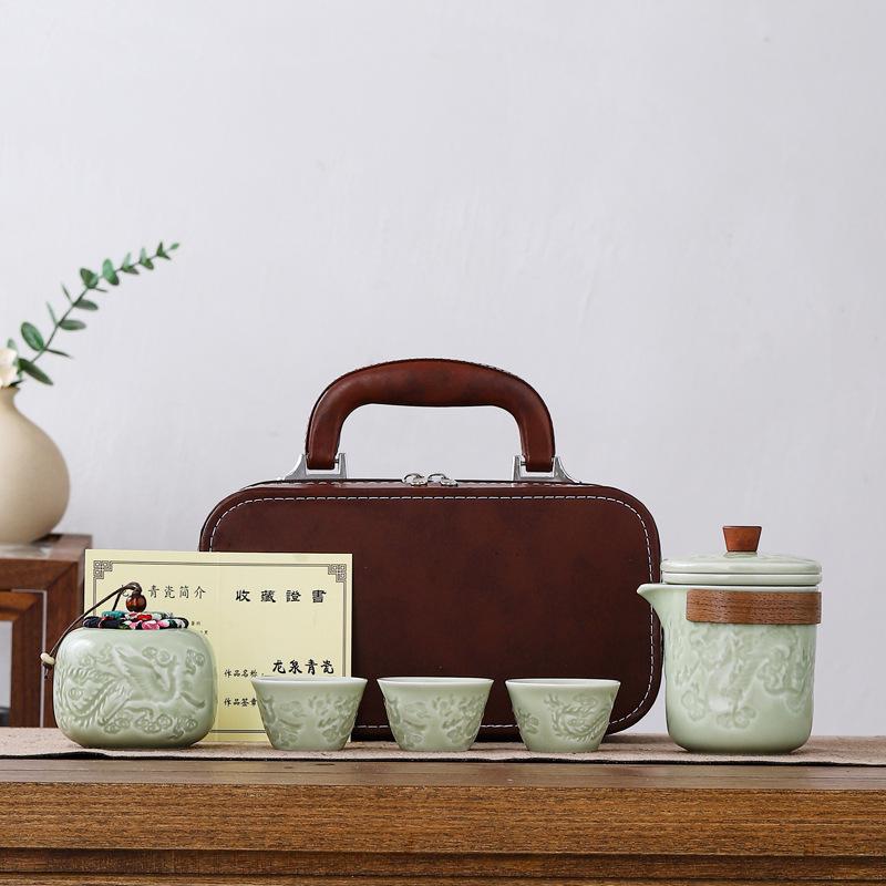 Celadon Travel Tea Set Outdoor Camping Portable Express Cup Gift Box Gift