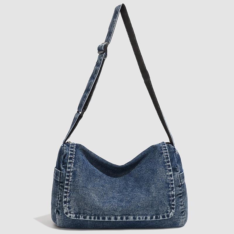 Retro Washed Canvas Bag Large Capacity Lazy Wind Messenger Bag Versatile Bag Cover Shoulder Bag Female Student Class Bag синий