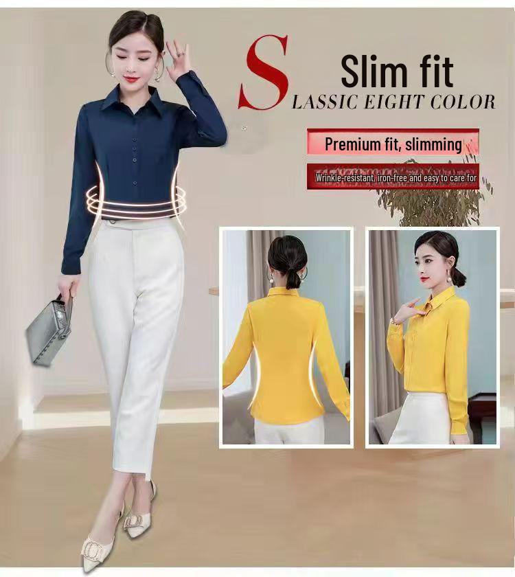 Kadın Kore Tarzı Uzun Kollu Çok Renkli Slim Fit Beyaz Gömlek - Öğrenciler İçin Profesyonel İş Kıyafetleri