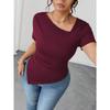 Summer New Style Oblique V-neck Fashion Slim Solid Color Simple Versatile Short-sleeved T-shirt