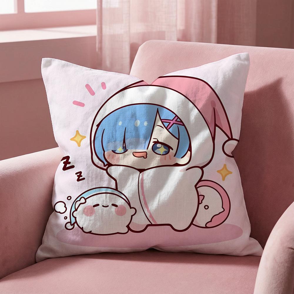 R-Re Zero ANIME Cushion Cover Multi-Scene Pillow Cover for Home & Car - Reversible, Soft & Durable for Daily Use