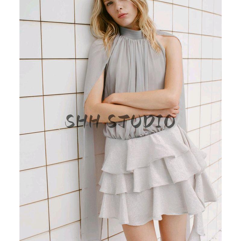 Summer New Product Women's Clothes Casual Style Metal Color Line Asymmetric Laminated Decoration Mini Skirt 2180409