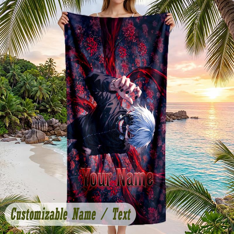Tokyo Ghoul Beach Towel, Personalized Custom Name Text, Quick Dry Large Absorbent Towel For Beach Pool