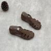 Johnature Genuine Leather Roman Sandals Retro Casual Solid Color Cowhide Soft Sole Flat Women's Shoes