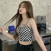 Women Korean Checkered Zipper Sexy Slim Camisole Short Top