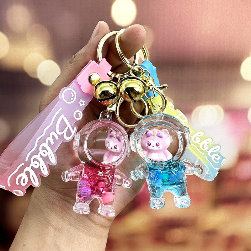 Bell Fox Drift Bottle Quicksand Keychain Female Cute Astronaut Student Schoolbag Pendant Key Chain Ring
