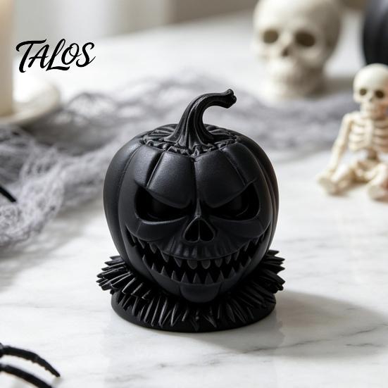 Creative Plastic Figurine Gift 3D Printed Evil Pumpkin Head with Ruffled Collar, Gothic Dark Atmosphere Home Accents Jack O Lantern Statue for