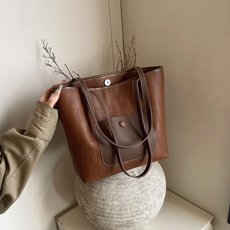 Splicing Large-Capacity Commuter Handbag, Winter Versatile Work High-Value Shoulder Tote Bag