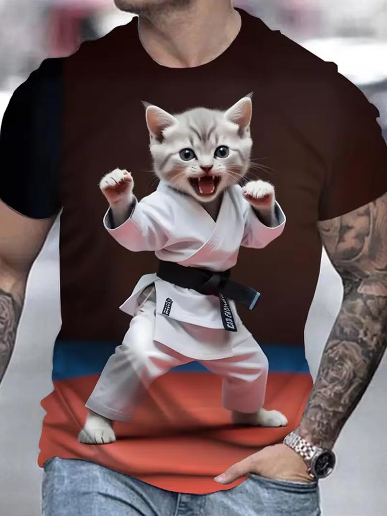Funny Cute Cat Graphic Men's T-shirts 3D Print Men Women Short Sleeve Tee Oversized Streetwear T Shirt Casual Summer Men's Tops
