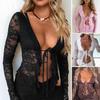 In The Autumn of 2025, Y2K,Sexy Hollow Out, See Through Cardigan, Lace Up, Lace Long Sleeved Top, Women's Clothing