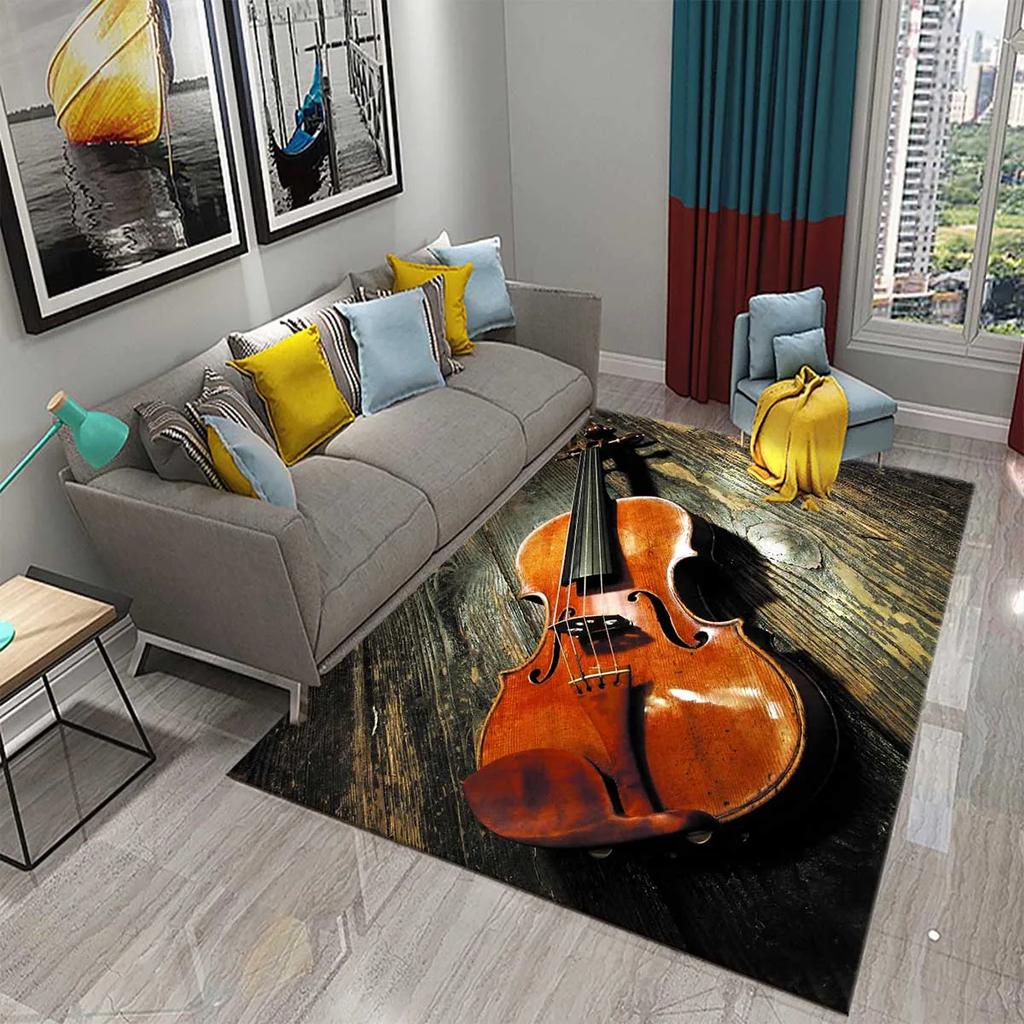 3D Violin Carpet Modern Music Flower Area Rug for Kitchen Bathroom Anti-Skid Rug Carpet Home Decor Living Room Bedroom Floor Rug