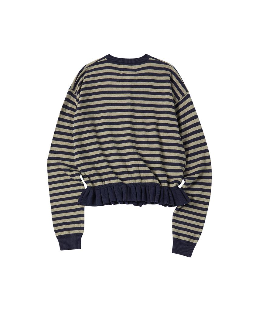 Comoninoz W Stripe Frill Cardigan [Navy]
