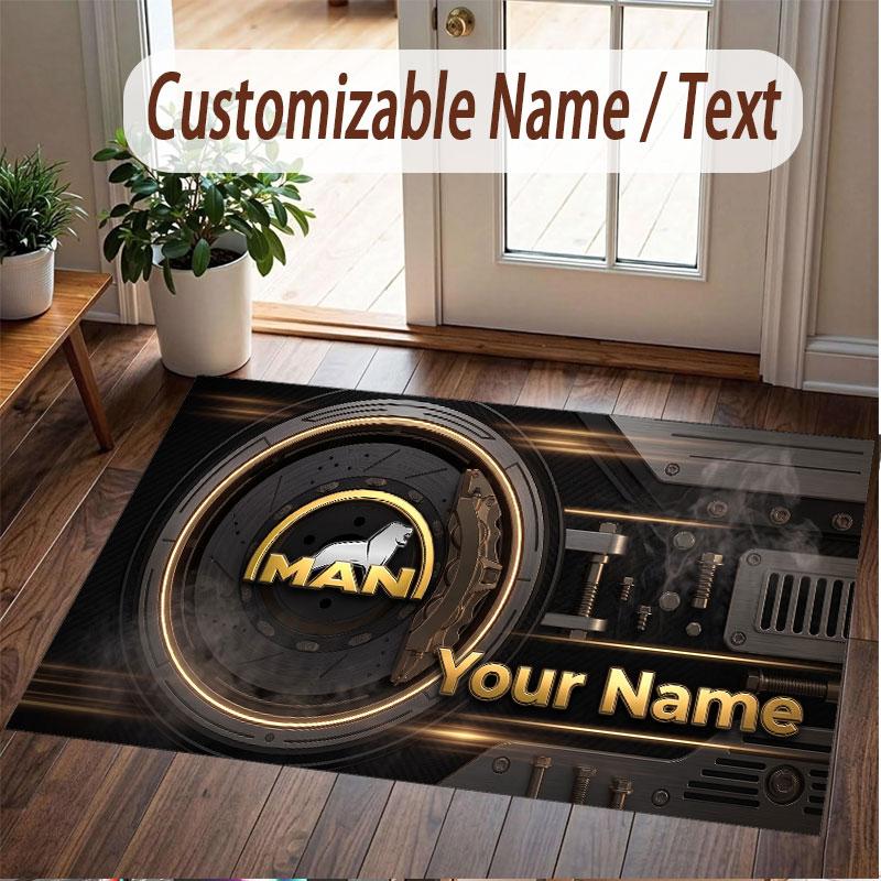 Custom Rug MAN Truck Pattern Print Name Text Soft Non‑Slip Floor Carpet for Home Indoor Decoration
