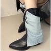 Fashion New Fashion Style Women's Cowboy Boots Pointed Toe Thick Heel Female Luxury Short Boots Large Size Bow Trouser Boots for Women