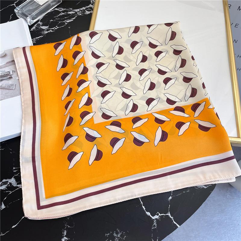 New Small Square Scarf 70cm Women's Thin Edition Color Blocked Printed Silk Versatile Decorative Shawl Autumn/Winter