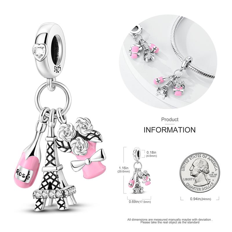 New Copper Bow Star Love Pink Series Charm Beads Suitable For 3Mm Original Bracelet Diy Fashion Jewelry Gift