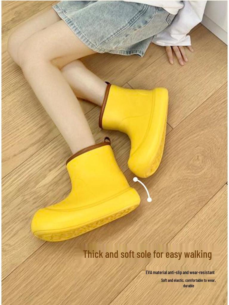 Korean-Style Chunky Heel High-Top Rain Boots for Women - Spliced Candy Color, Thick-Soled Rubber Shoes for All Seasons