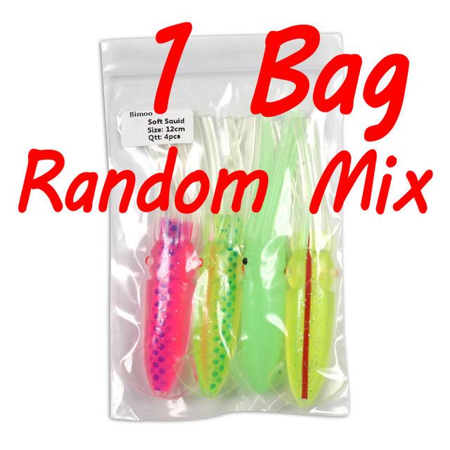 Bimoo 1poser=4stk 12cm myk blekksprut lokker Jigging Game Fiske Saltvannsfiske Agn Blekksprut Lysende Klar Rosa for DIY rigger