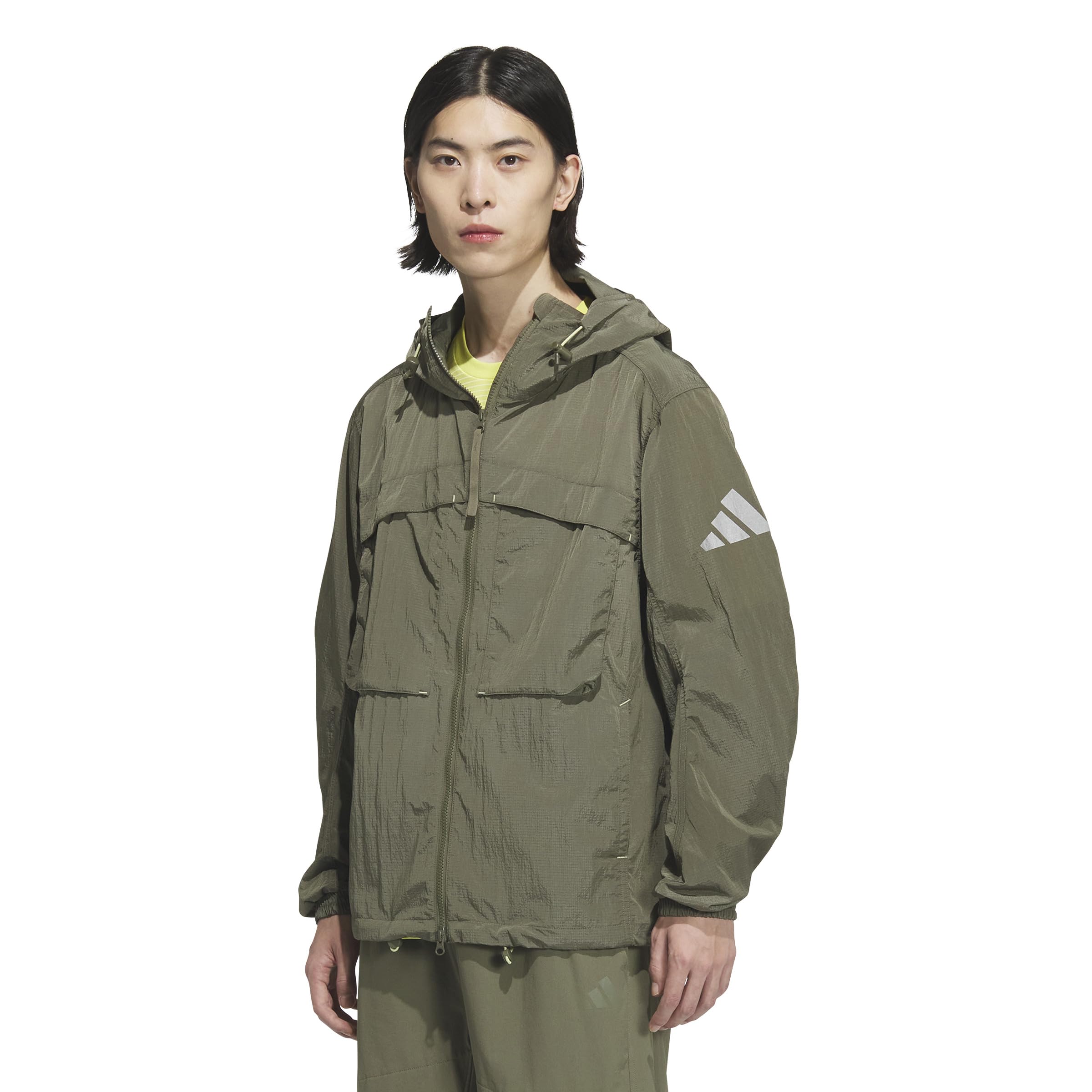 

Мужская куртка с капюшоном Adidas City Escape свободного кроя из блестящего мятого рипстопа KQD44 Оливковый страта (JM2048) J/2XL