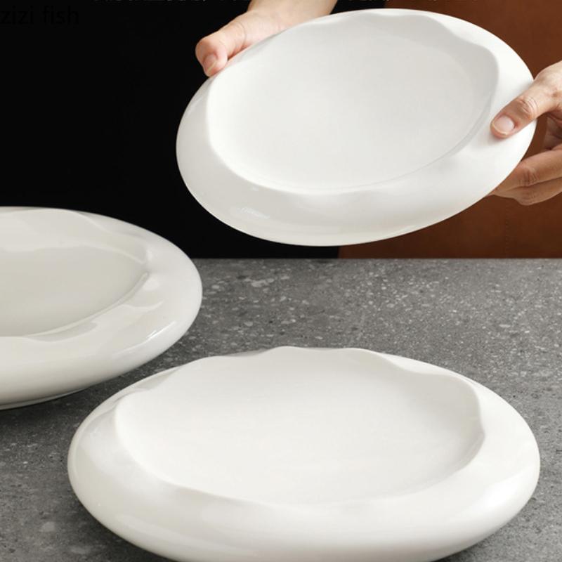 Thick White Ceramic Plate Cold Dish Plate Sushi Plates Dessert Bowl Western Style Steak Plates Fruit Dish Salad Bowl Snack Tray