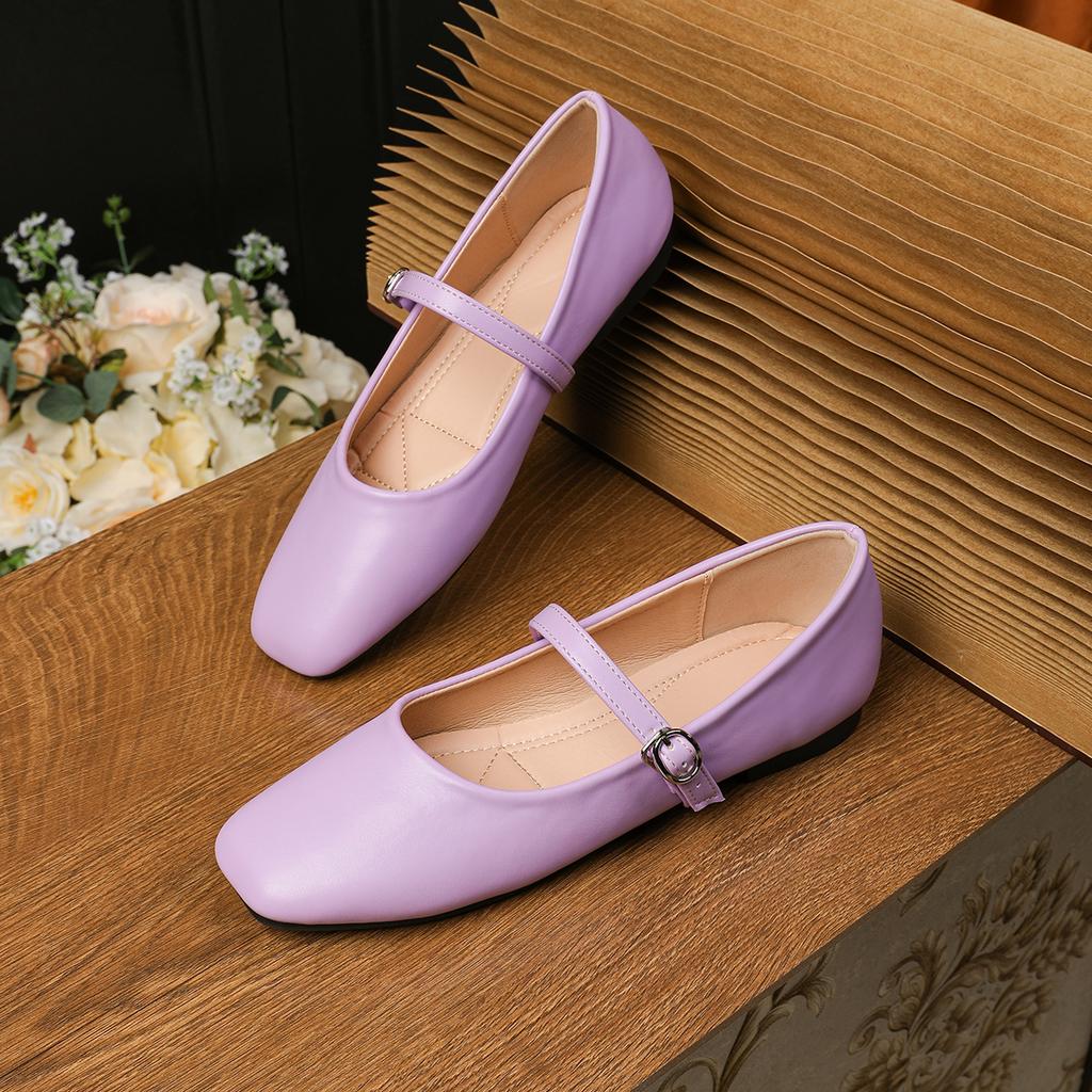 Fashion Flat Shoes for Women 2025 Spring and Autumn French Square Toe Silver Mary Jane Plus Size Women's Shoes Zapatos Mujer ladies