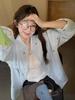 Design sense niche blue striped long-sleeved shirt jacket women's 1116 spring new versatile