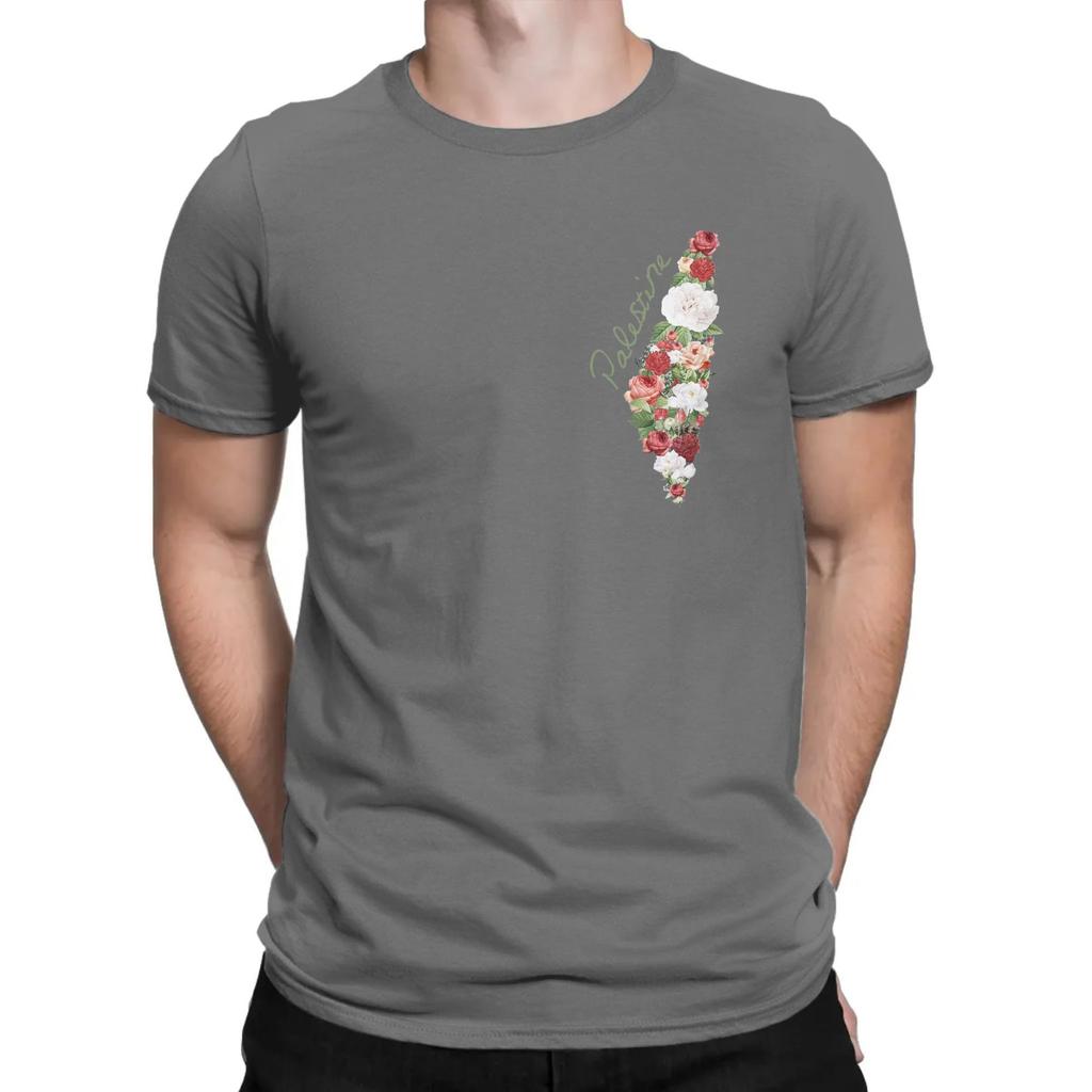 Casual T Shirt Summer Palestinian Palestine Flower Hippie T-Shirts  Cotton Tshirt for Men Y2K Fun Loose Short Sleeve Clothing