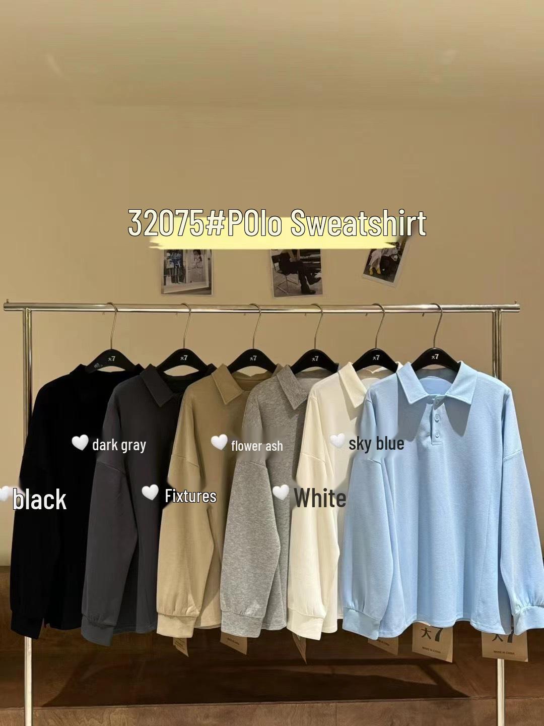 

Da7 Women s Plus Size Korean Style Polo Collar Sweatshirt - Spring Casual Loose Fit One Size хізер сірий колір