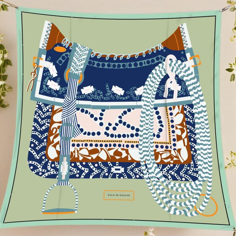 Spring New 90Cm Square Scarf Handmade Desktop Twill Silk High-End Shawl Headscarf Machine Curling Women Fashion Trend