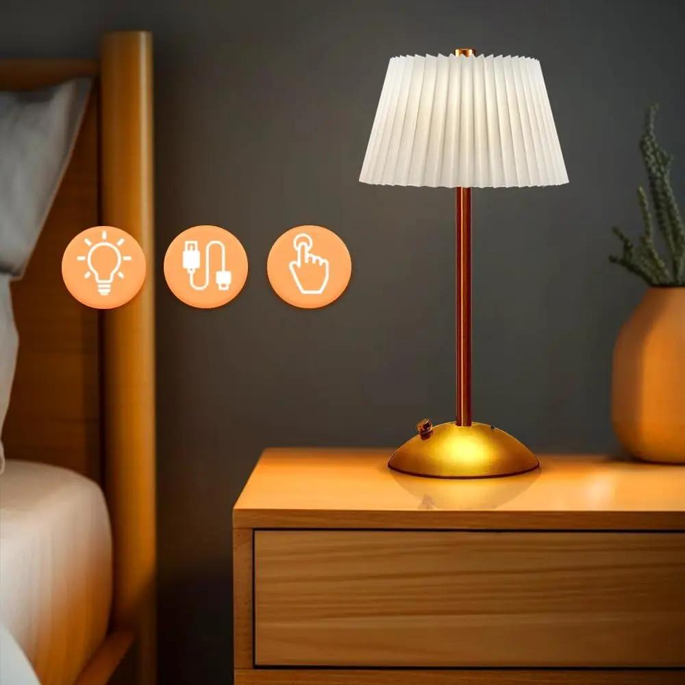 Portable Touch Rechargeable Led Desk Lamp Fabric Shade Wireless Dimmable Creative Ambient Light for Living Room