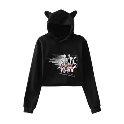 Gachiakuta Moletom com Capuz de Orelhas de Gato Estampado Feminino Manga Longa Cropped Moletom Feminino Casual Streetwear Tops Curtos