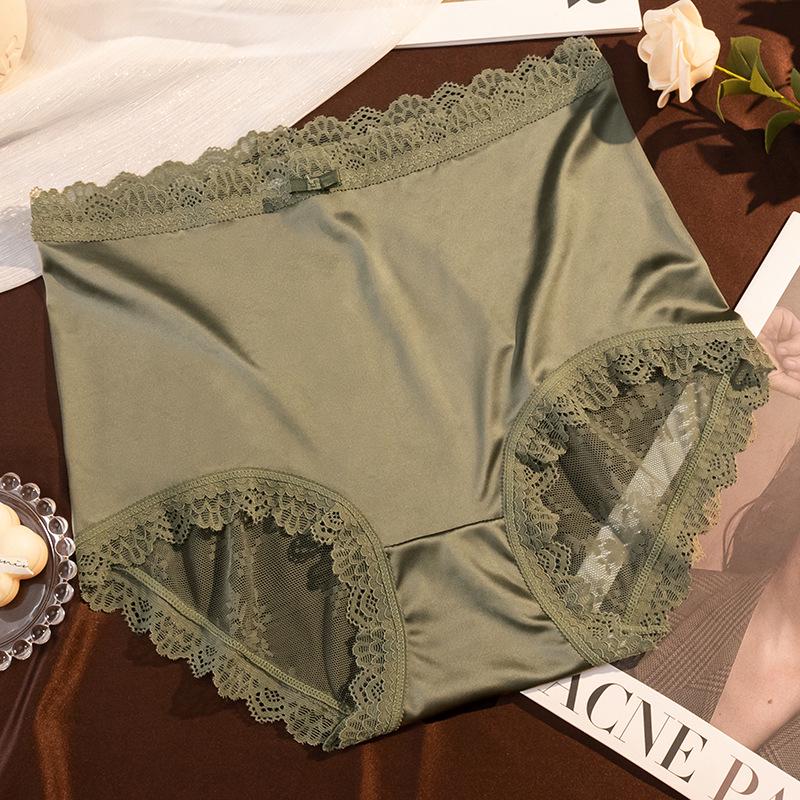 

Сатиновые трусики с высокой талией, кружевные, с контролем живота, с хлопковой ластовицей - Большой размер, Дышащие, Поднимающие бедра, Летняя одежда L [110-130]