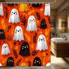 1Pc Halloween Ghost Leaf Shower Curtain - Orange Background And Yellow Leaves, Polyester Fabric, Machine Washable
