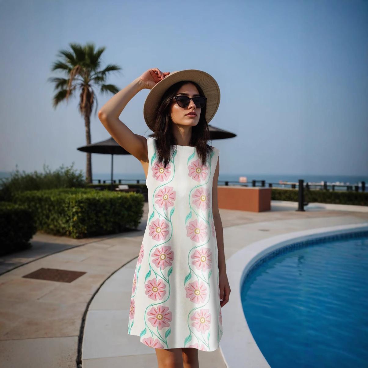 

Женский летний сарафан без рукавов с цветочным принтом, пляжное платье, повседневное платье А-силуэта с V-образным вырезом S