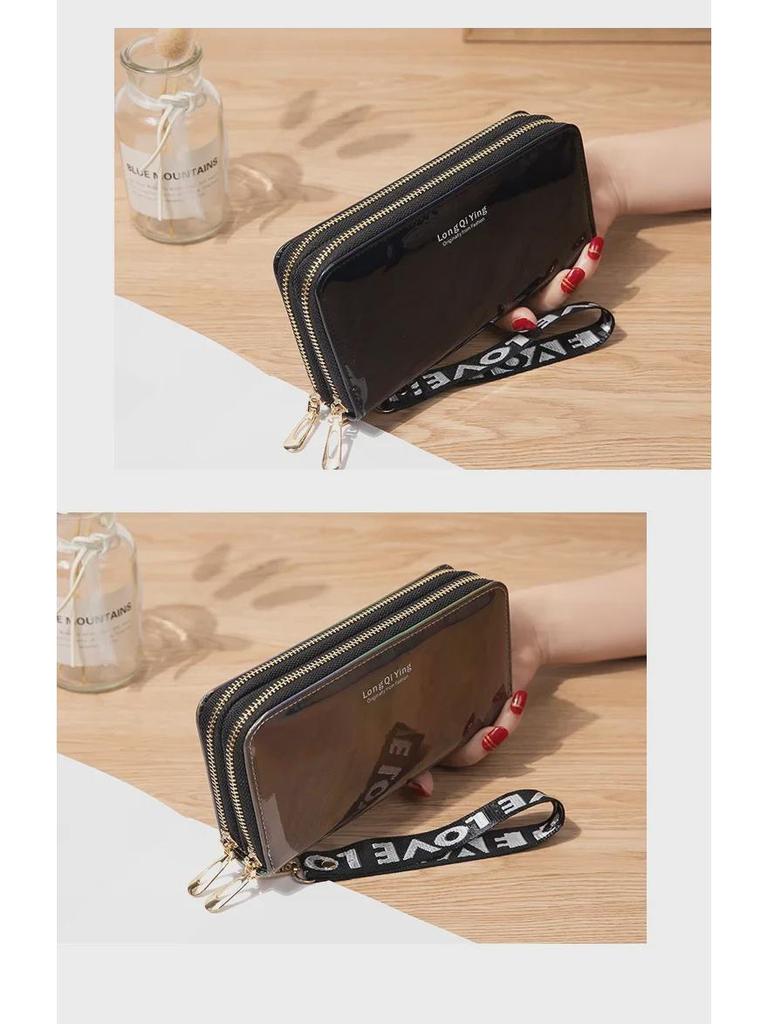 Damen-Geldbörse im neuen Stil mit Doppelreißverschluss und Laser-Motiv – Clutch mit großem Fassungsvermögen und weichem Münzfach