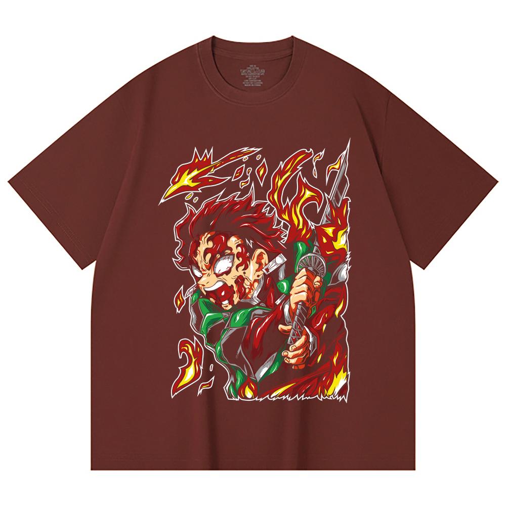 230 Gsm 100% Cotton Demon Slayer V101 Tanjiro Print Unisex Heavy Cotton T Shirt