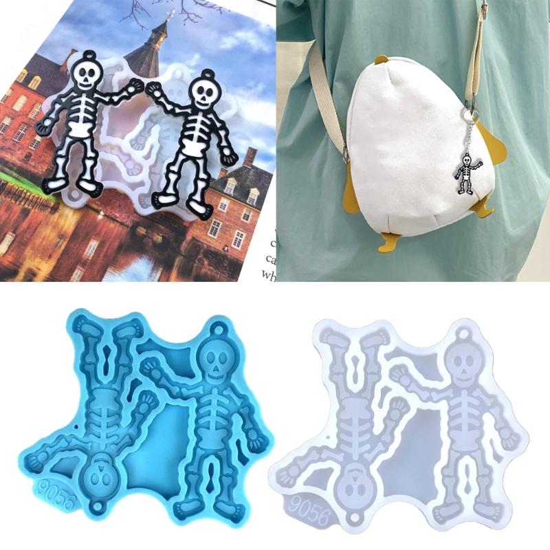 Geometric Human Skeleton Earring Epoxy Resin Silicone Mold Luggage Bag Tags Casting Molds with Hole for DIY Crafts