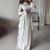 Vestido de Noche Maxi de Satén para Mujer con Cuello Alto, Mangas Largas, Puños Acampanados, Volantes y Cintura Alta, Corte Entallado