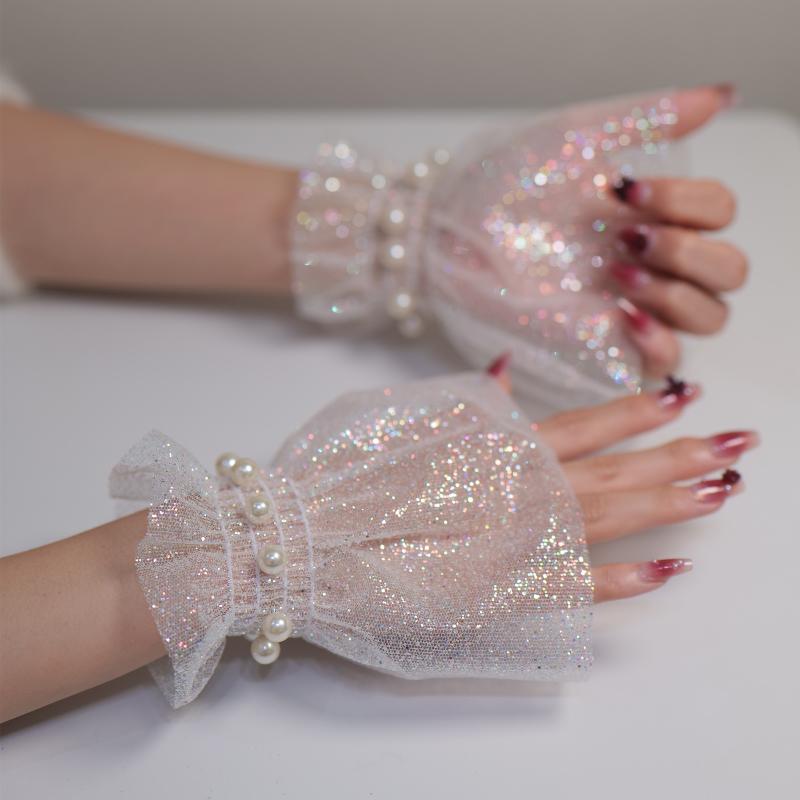 Nail Photo Equipment Short Pearl Lace Wrist Fake Sleeves Bride Decorative False Cuff Tulle Item Nail Art Take Picture Background