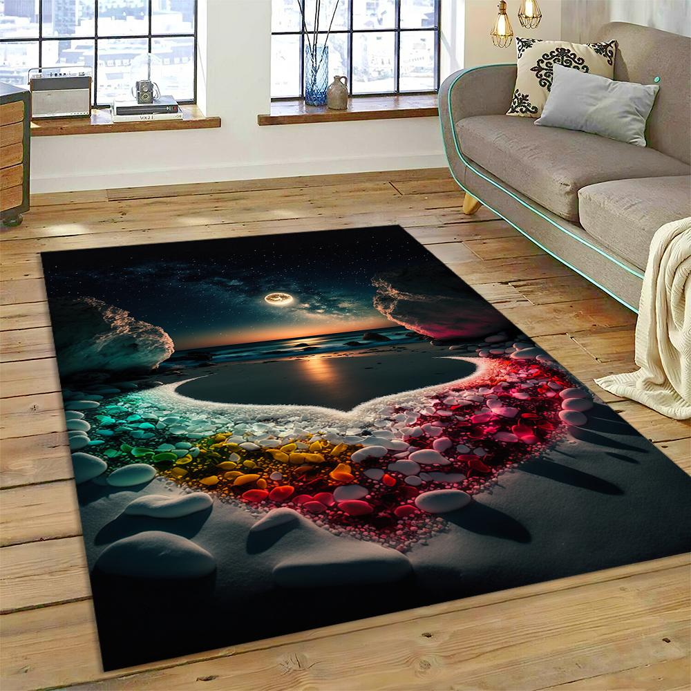 27 Style New Colorful Pebble Rainbow Road Beach Stone Scenery 3D Carpet Rug for Living Room Bedroom Home Sofa,Non-slip Floor Mat