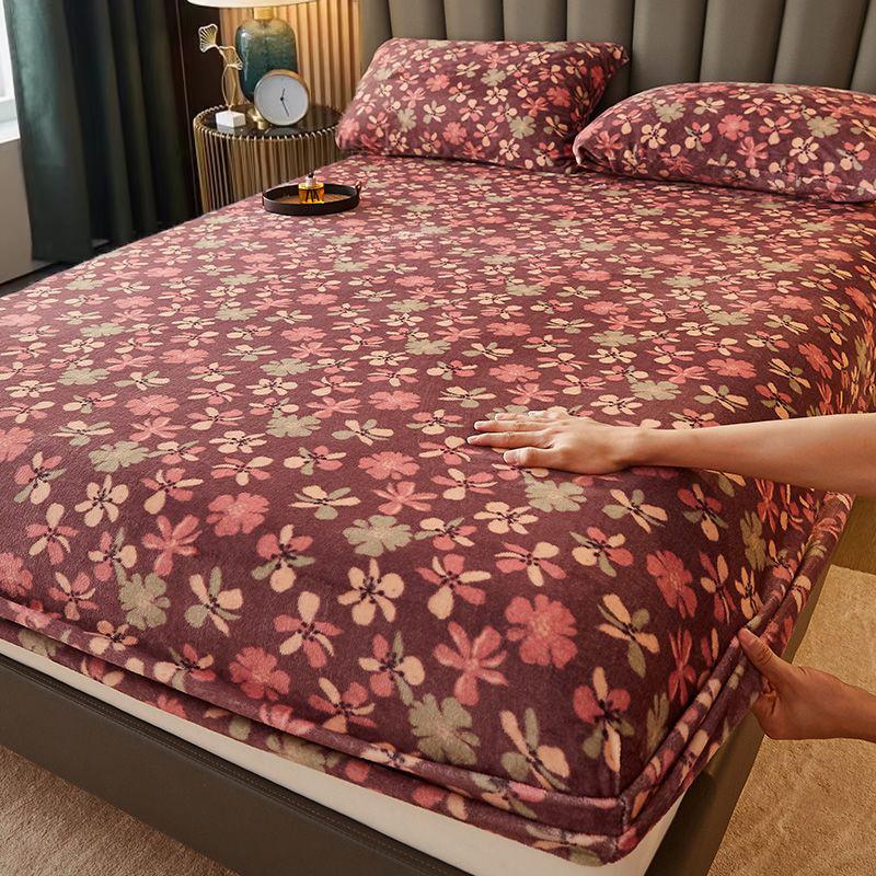 WOSTAR Warm soft milk velvet fitted sheet elastic mattress protector cover winter bed linens 180x200 couple double bed king size