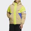 Adidas Originals Patchwork Logo Print Hooded Down Jacket Men Outerwear Beige H66016