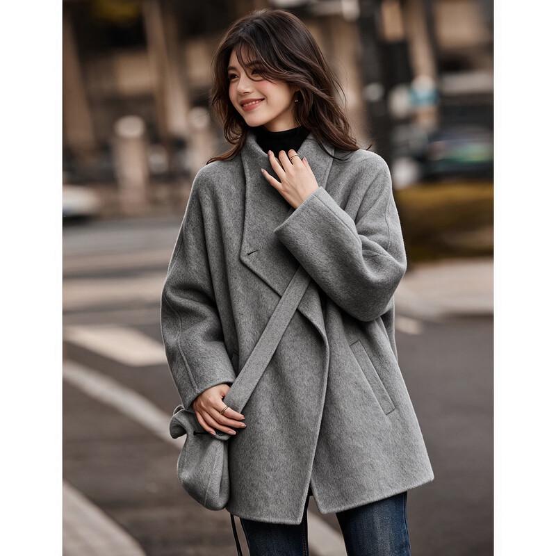 Shangjing Women's Stand-Collar Wool-Blend Short Coat