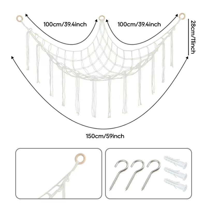 Colorful Tassel Cotton Rope Hanging Toy Storage Net for Kids' Room