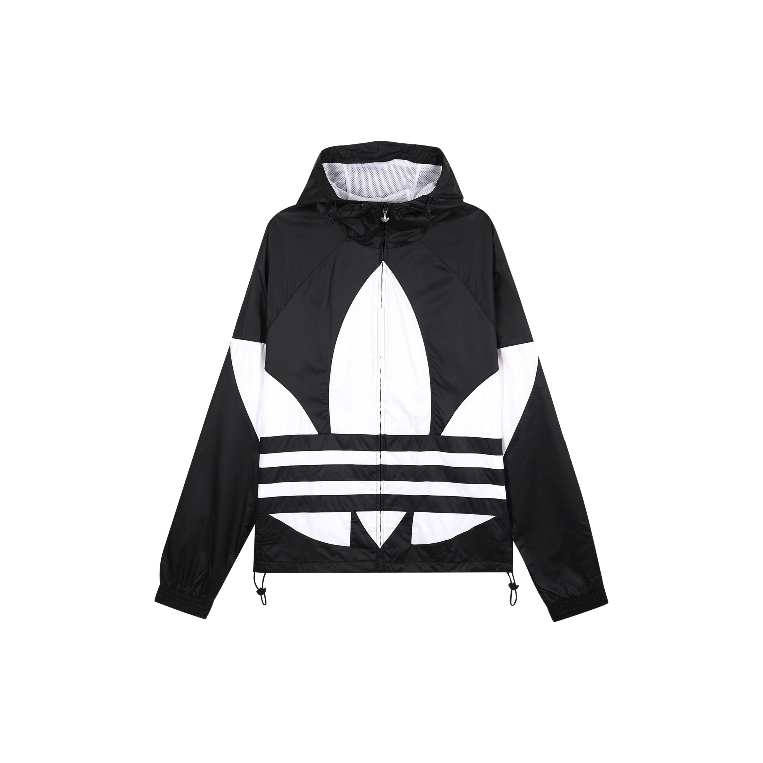 Adidas Originals Big Trefoil Full Zip Hooded Windbreaker Jacket Men Black White FM3757 M